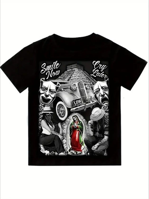 Smile Now Cry Later Aztec Mens T-Shirt Print On Shaka Wear Heavyweight Tee