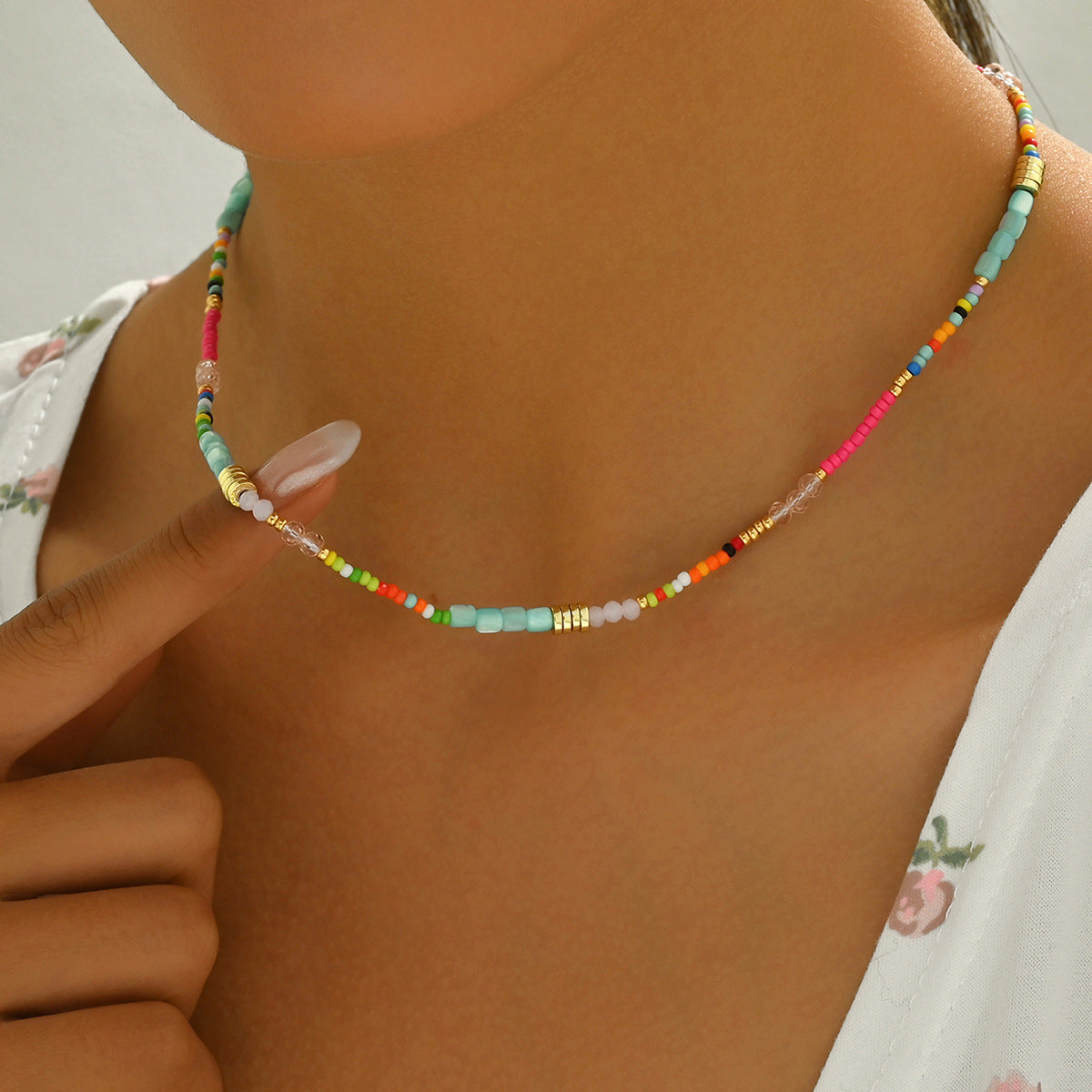 Personalized Bohemian Creative Design String Colorful Crystal Beads Long Necklace